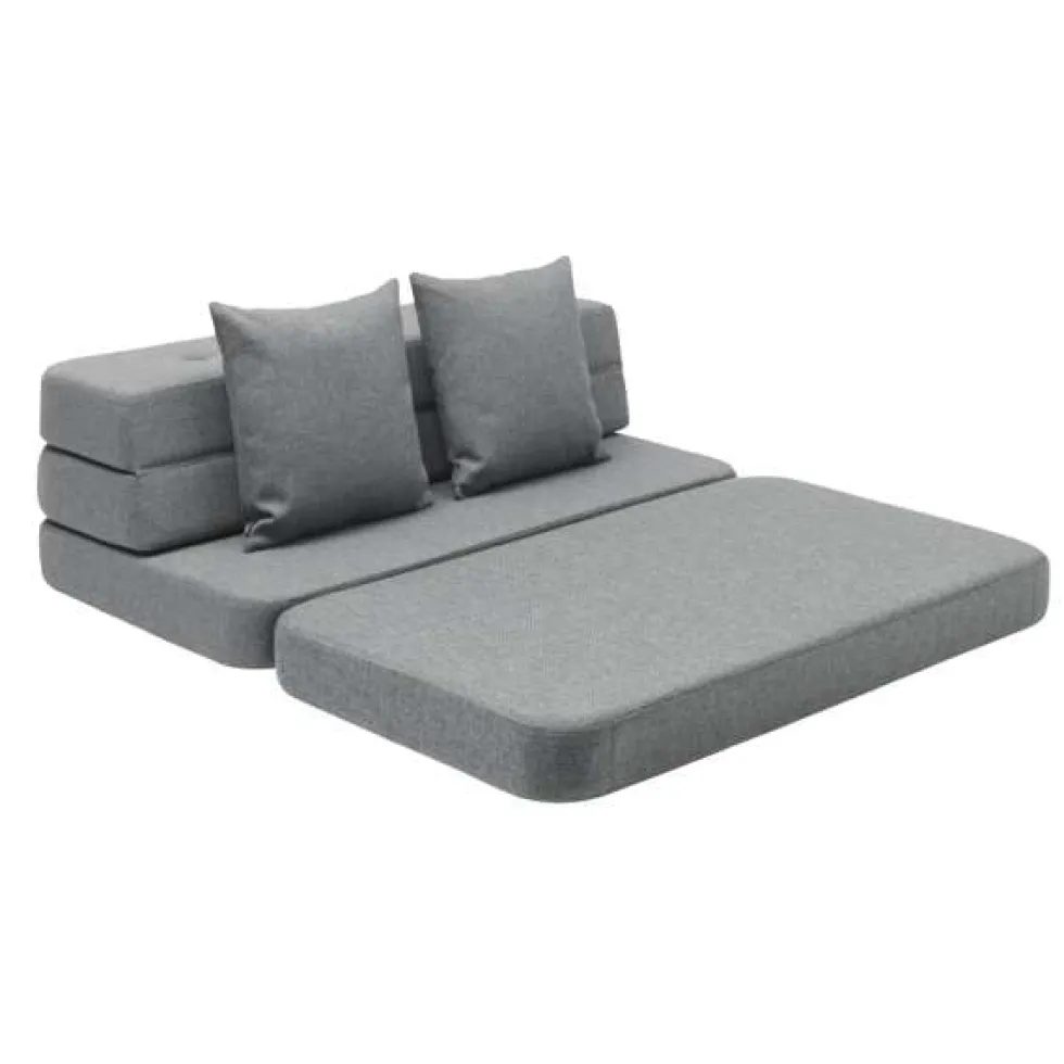 byKlipKlap 3-fold sofa, 140 cm blågrå m grå knap