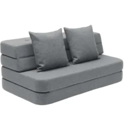 byKlipKlap 3-fold sofa, 140 cm blågrå m grå knap