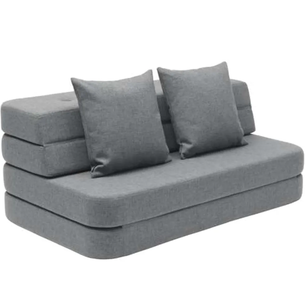 byKlipKlap 3-fold sofa, 140 cm blågrå m grå knap