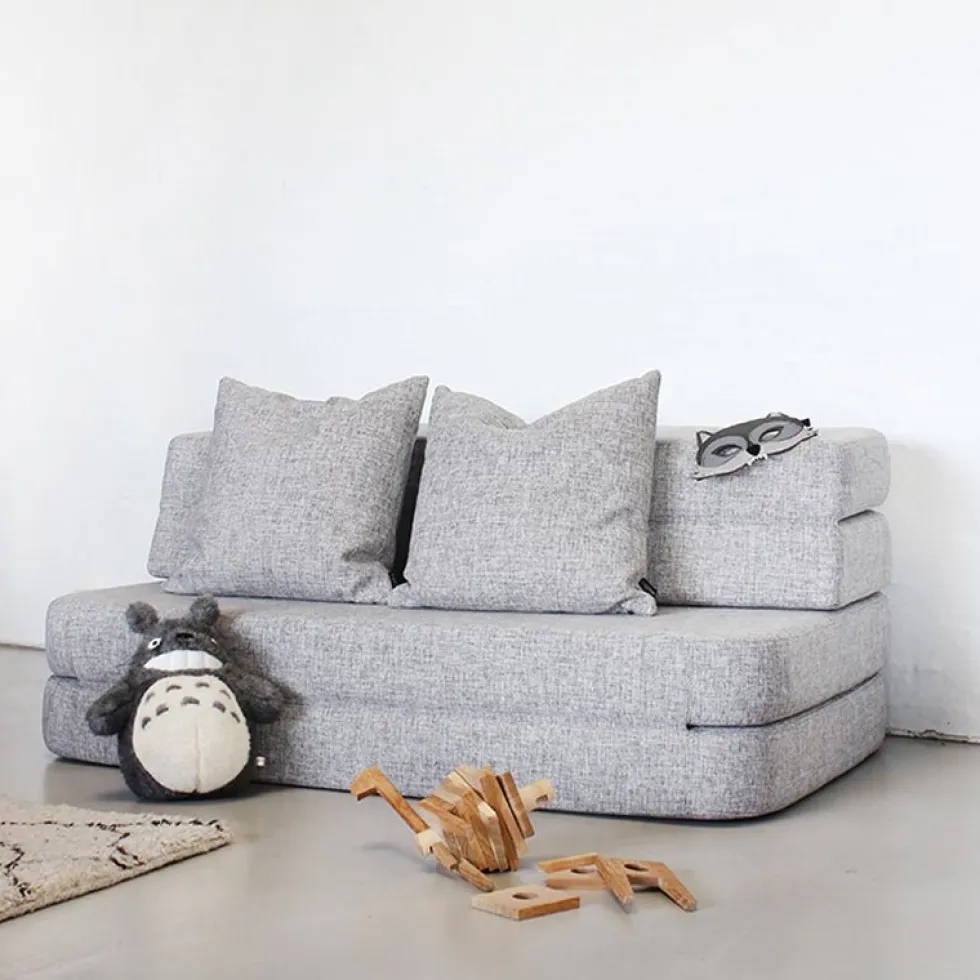 byKlipKlap 3-fold sofa, 120 cm multigrå m grå knap