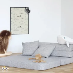 byKlipKlap 3-fold sofa, 120 cm multigrå m grå knap