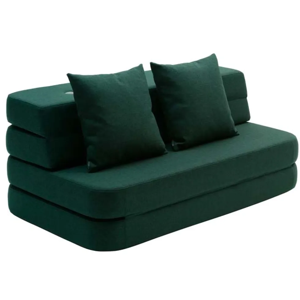 by KlipKlap 3 Fold sofa dyb grøn med lys grøn knap