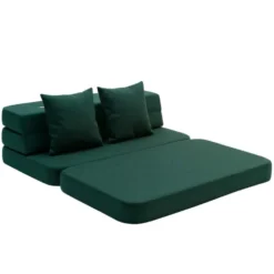 by KlipKlap 3 Fold sofa dyb grøn med lys grøn knap