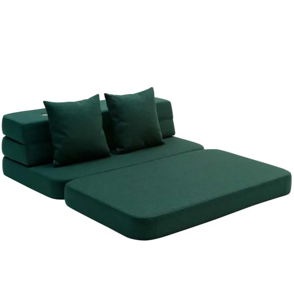 by KlipKlap 3 Fold sofa dyb grøn med lys grøn knap