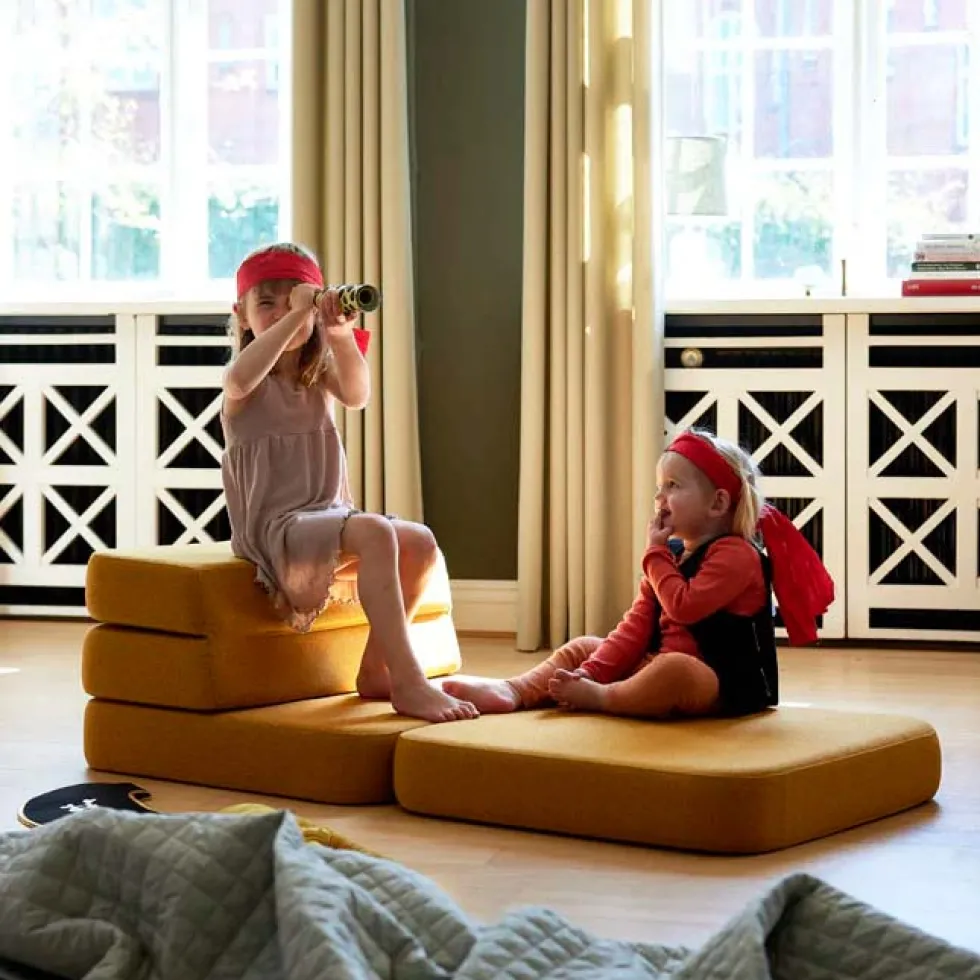 by KlipKlap 3 Fold sofa single soft, mustard med mustard knap