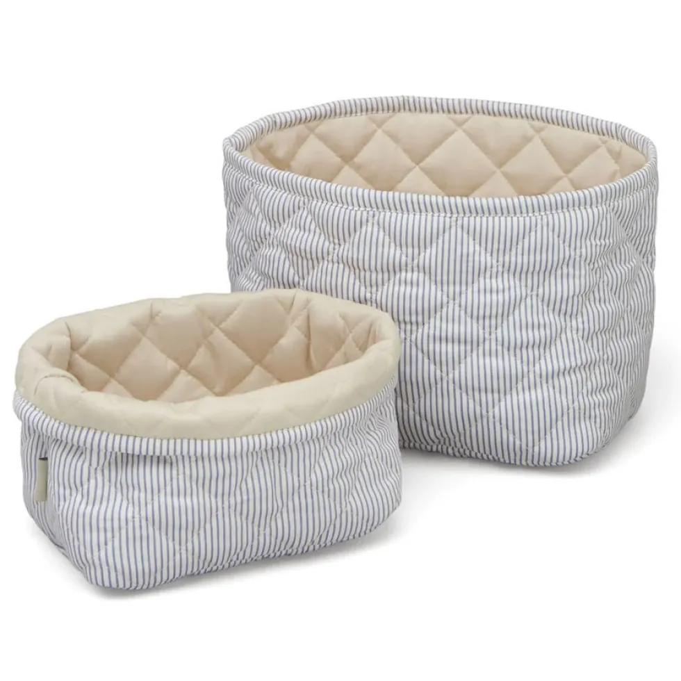 Cam Cam Quiltet Opbevaringskurve, 2 Stk - Classic Stripes Blue