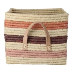 Firkantet Raffia Kurv med Striper i Rosa