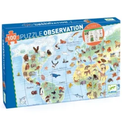 Observationspuslespil med Verdens Dyr (100 brikker)
