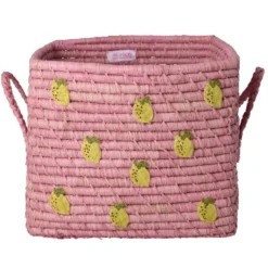 Opbevaringskurv Med Lemons All Over Broderi Og Håndtag (small)