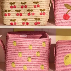 Opbevaringskurv Med Lemons All Over Broderi Og Håndtag (small)
