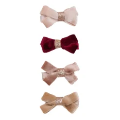 4-Pak Hårspænder Glitter Velvet Bow