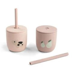 2-Pak Silikonekop Med Sugerør Tiny Farm Powder