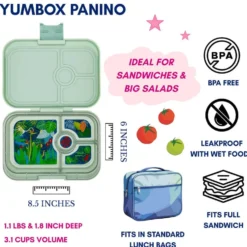 Panino Madkasse med 4 Rum i Sage Green/Jungle Tray