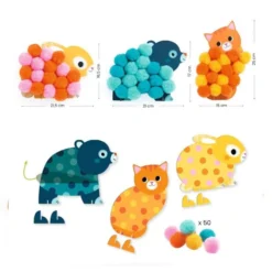 Pom-pom Collage med Dyr og Cirkler