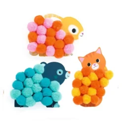 Pom-pom Collage med Dyr og Cirkler