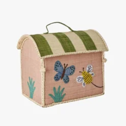 Raffia Opbevaringshus med Sommerfugl i Pink i Ekstra Lille