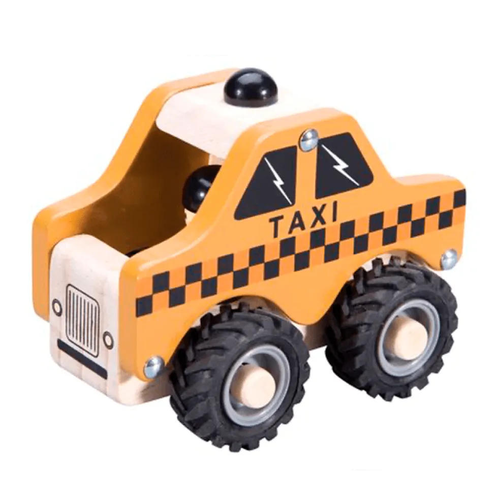 Taxi i træ med gummihjul