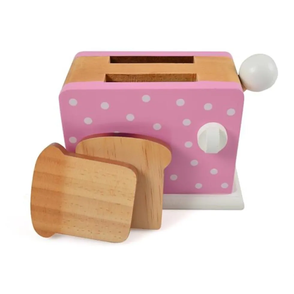 Toaster i træ med prikker, lyserød