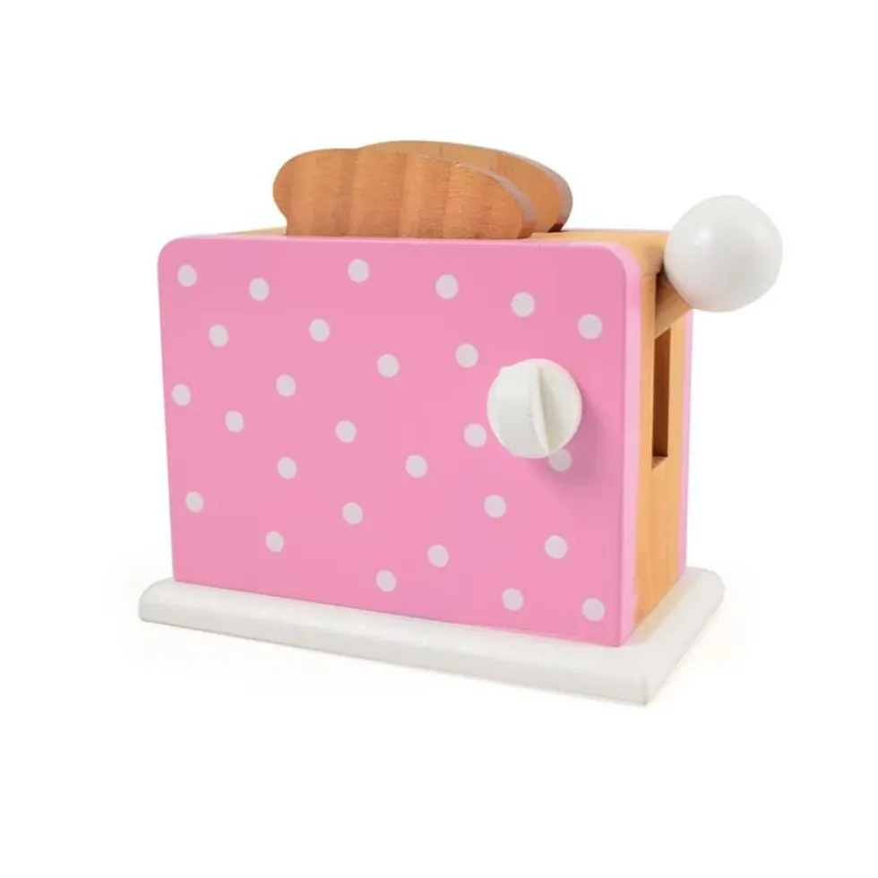 Toaster i træ med prikker, lyserød